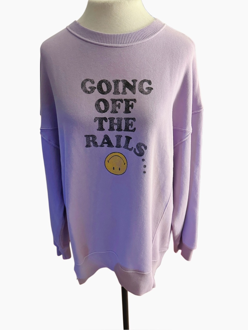 Aerie “Going Off the Rails” Smiley Graphic Sweatshirt Lavender Size Small NWOT